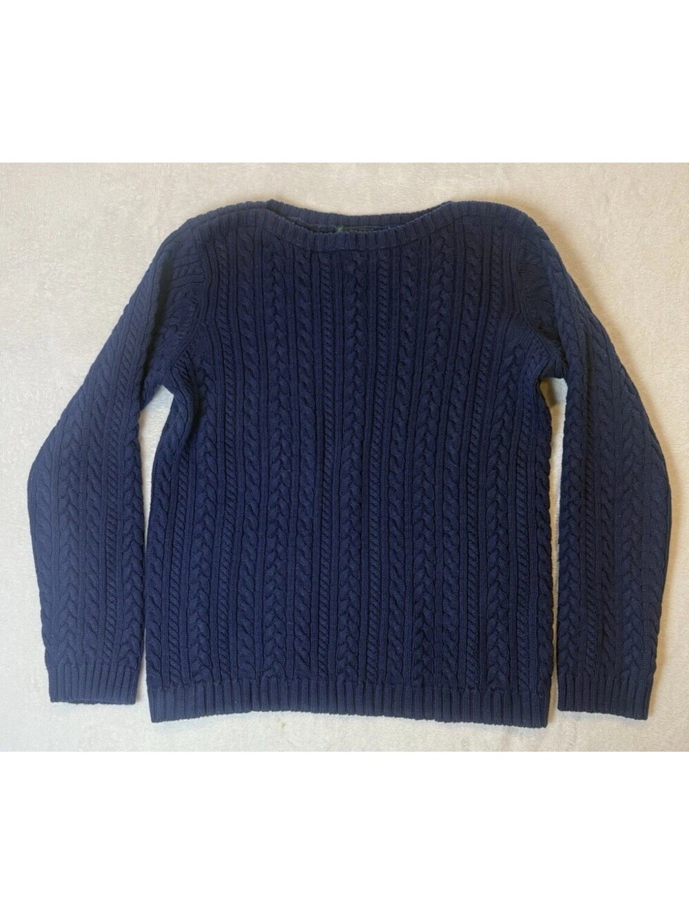 Lauren Ralph Lauren Sweater Womens Medium Blue Square Neck Knit Pullover Cotton